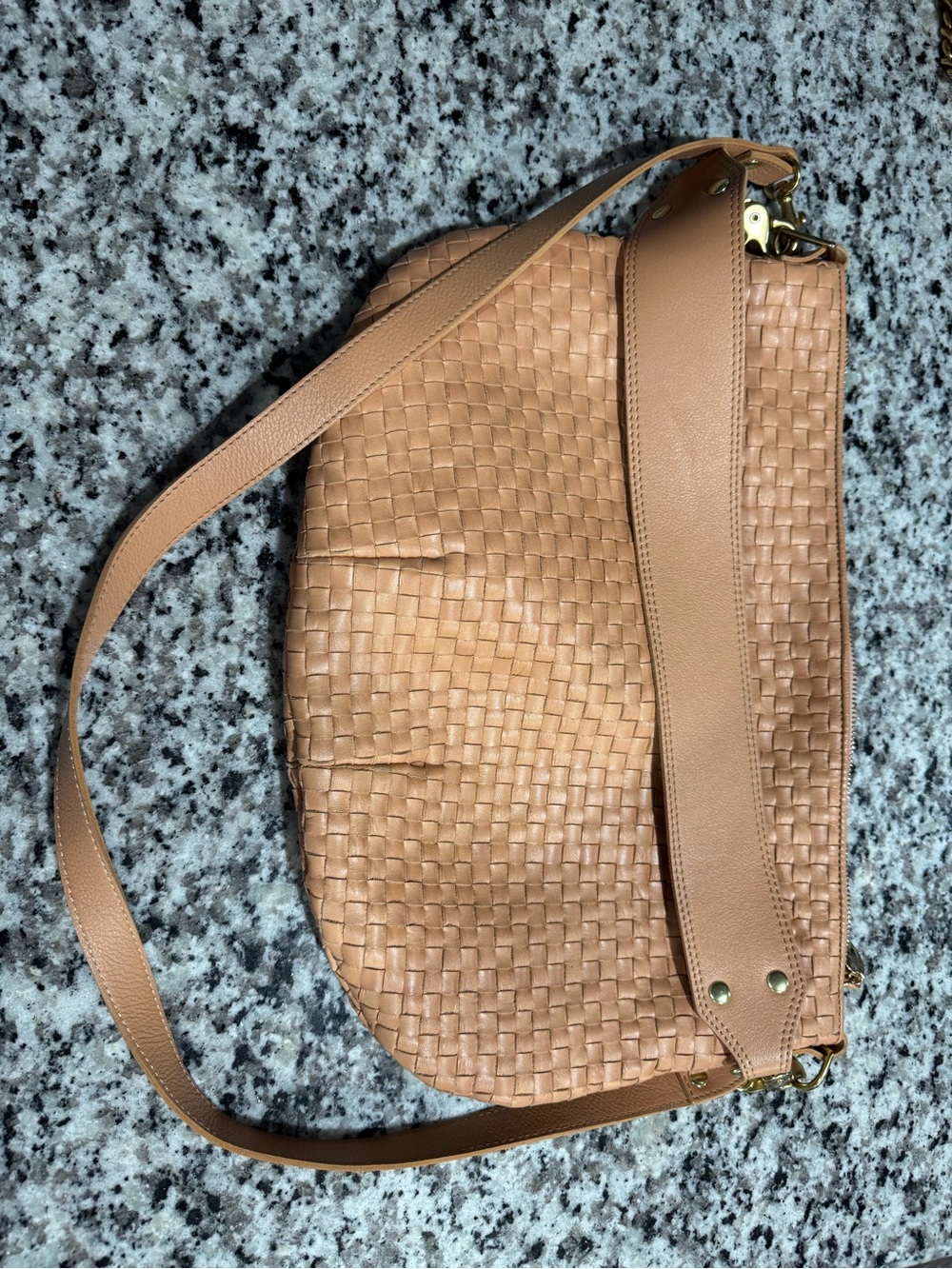 Woven Tan Crossbody Bag with Adjustable Strap